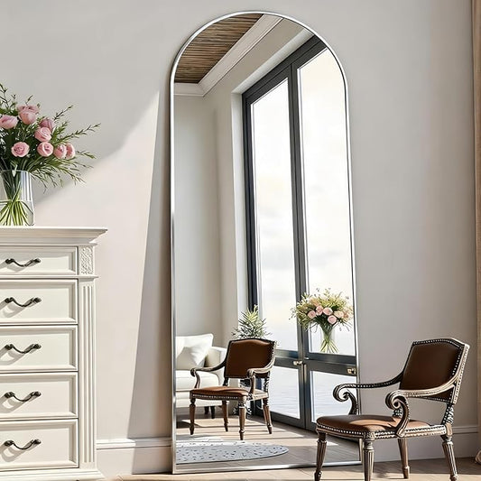 Floor Mirror Arched Full Length Mirrors, Mirror Full Length Standing Hanging or Leaning Against Wall, 59"x18" Large Full Body and Wall Mounted Mirror for Bedroom Living Room, Silver