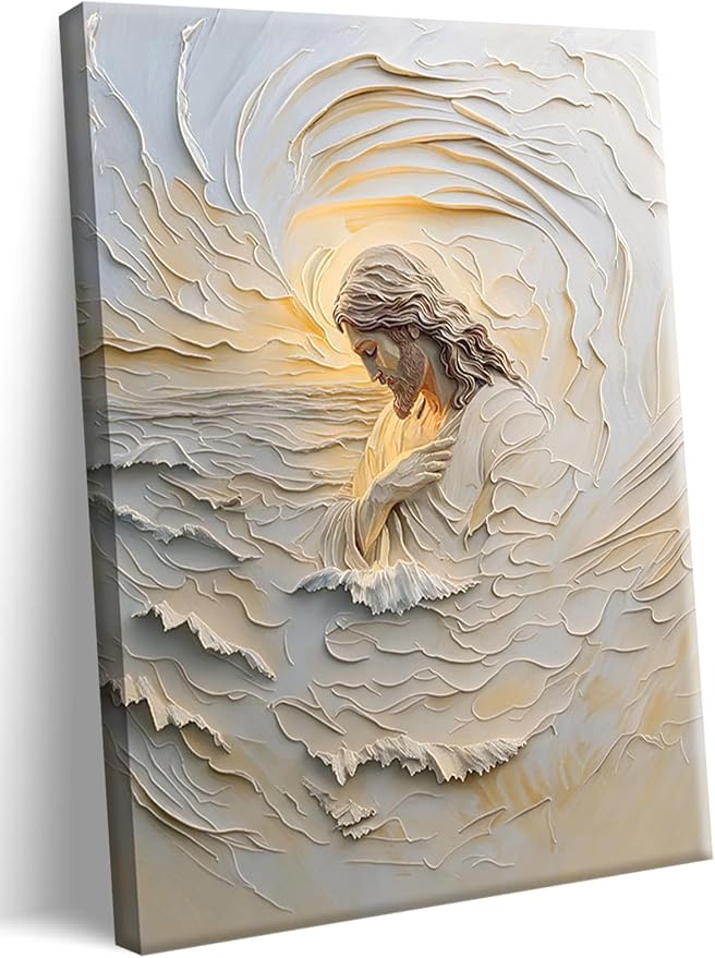 Framed Christian Jesus Canvas Wall Art, Jesus With Golden Halo Wall Decor Paintings, Religious Bible Posters Prints Pictures Artwork for Church Living Room Bedroom Home Decor 16x24 Inch