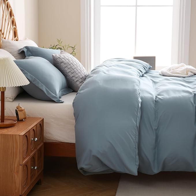 JSD Dusty Blue Duvet Cover Set King Size, 3 Piece Duvet Cover with Pillow Shams, Soft Brushed Microfiber Zipper Closure, Comforter Not Included