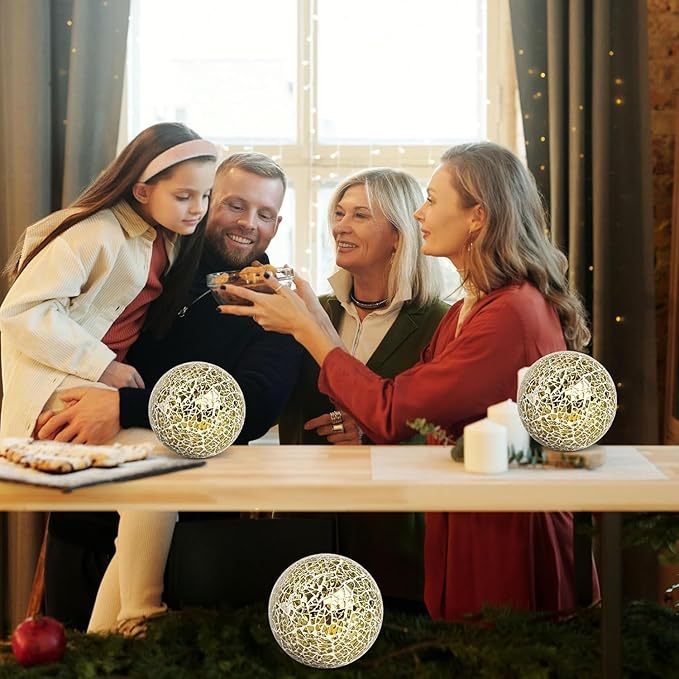 DomeStar 3PCS Decorative Balls, 4inch Mosaic Glass Orbs Centerpiece Balls Gold Orbs for Decorate Bowls Vases Tables Wedding Party