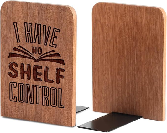Book Lovers Gifts, Novelty Bookends Unique, Gifts for Book Lovers, Heavy Duty Wooden Book Ends for Shelves Decorative(1 Pair, 4.72x6.69 Inches) - No Control