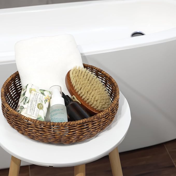 Fruit Baskets Bowl for Kitchen Counter, Round Bread Woven Wicker Basket, Candy Bowl Dish for Fruits, Breads, Vegetables,Snacks, Food (Large)
