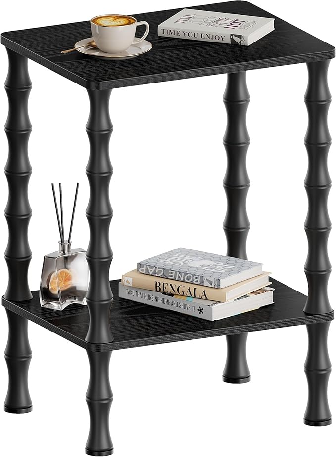 Side Table, 2-Tier End Table with Storage Shelf, Night Stand for Small Spaces, Modern Coffee Tables for Living Room, Bedroom (1, Black)