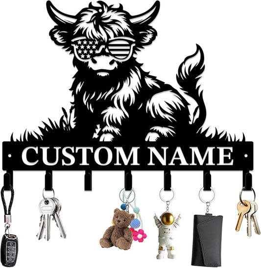 magilab Personalized Custom Highland Cow Wall Hooks,Metal Highland Cow Art Clothes Hooks,Metal Highland Cow Wall Home Storage Decorative,for Front Door, Hallway, Kitchen, Bedroom,Keys,Hats (Style F)