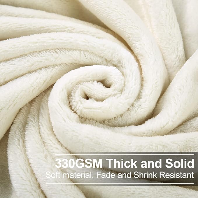 Soft Twin Size Winter Blanket All Season Warm Fuzzy Microplush Lightweight Thermal Fleece Blankets for Couch Bed Sofa,66x90 Inches,Ivory