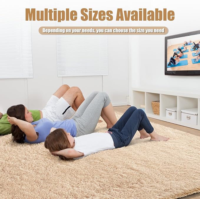 6x9 Fluffy Area Rug for Living Room,Shag Area Rugs for Bedroom,Soft Fuzzy Rug Non-Shedding Indoor Plush Carpet for Kids Bedroom Nursery Dorm Home Decor,Beige