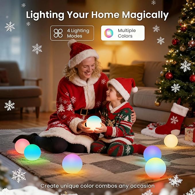 LOFTEK LED Ball Light, Multi-Color Rechargeable Night Lights, 3-inch RGB Ball Mood Lighting, Waterproof Ambient Lighting Lamp for Home Bedroom Patio Pool Decorative Lighting, Xmas Gift, 4 Pack