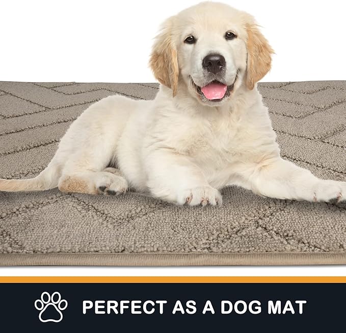 PURRUGS Dirt Trapping Door Mat 34" x 59", Non-Slip Machine Washable Entry Rug, Dog Doormat, Indoor Front Door Mat, Super Absorbent Entryway Rug for Muddy Shoes & Paws, Taupe