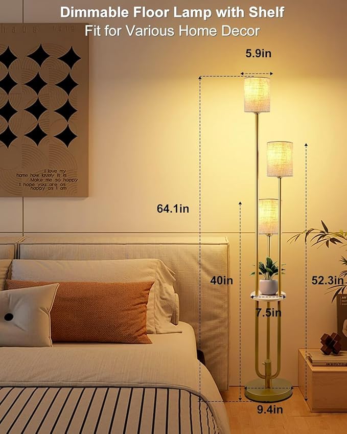 ACOHOOK Gold Floor Lamp Dimmable 64IN Tall Standing Lamps with Soft Warm White Eye Care 3000K G9 Bulbs, Mid Century Modern Floor Lamp for Livng Room Bedroom