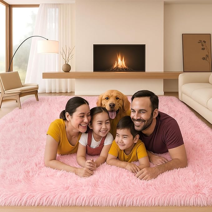 Mtandyx 8x10 Area Rugs Living Room, Pink Large Plush Fluffy Bedroom Carpet, Non-Slip Upgraded Indoor Thick Soft Rug, Modern Plush Carpet Suitable for Kids Home Decor Aesthetics Dorm.