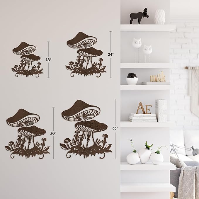 SIGNLEADER Metal Wall Art Decor Mushroom Cottagecore Modern Abstract Wall Sculpture Hangings Home Decoration for Living Room, Bedroom, Bathroom, Kitchen, Outdoor - 18" Bronze