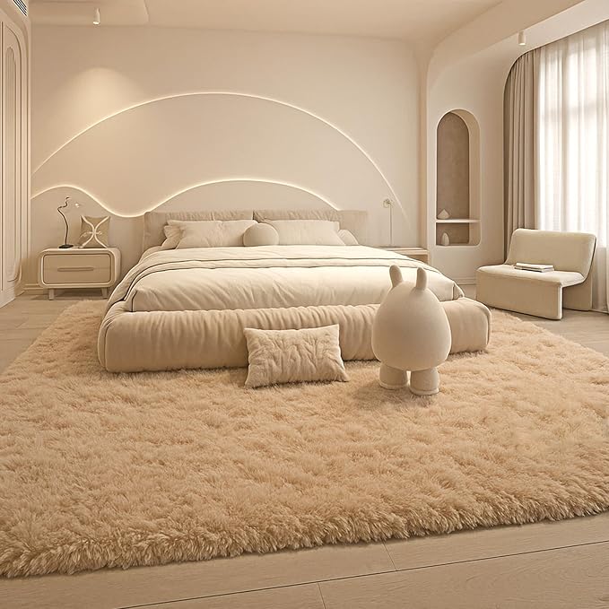 Mtandyx 8x10 Area Rugs Living Room, Beige Large Plush Fluffy Bedroom Carpet, Non-Slip Upgraded Indoor Thick Soft Rug, Modern Plush Carpet Suitable for Kids Home Decor Aesthetics Dorm.