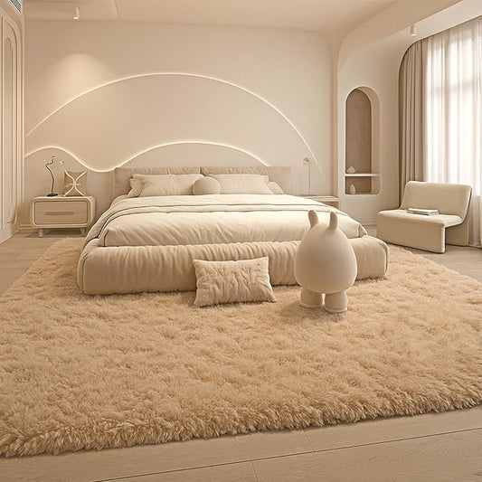 Mtandyx 8x10 Area Rugs Living Room, Beige Large Plush Fluffy Bedroom Carpet, Non-Slip Upgraded Indoor Thick Soft Rug, Modern Plush Carpet Suitable for Kids Home Decor Aesthetics Dorm.