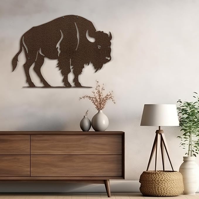 SIGNLEADER Metal Wall Art Decor Rustic American Bison Minimalist Modern Abstract Wall Sculpture Hangings Home Decoration for Living Room, Bedroom, Bathroom, Kitchen, Outdoor - 18" Bronze