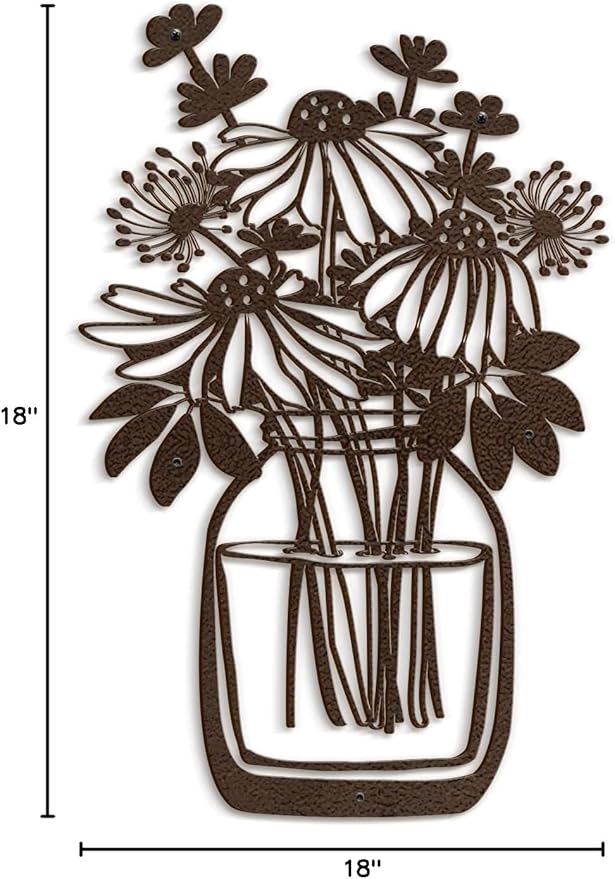 SIGNLEADER Metal Wall Art Decor Flower Bouquet in Bottle Minimalist Modern Abstract Wall Sculpture Hangings Home Decoration for Living Room, Bedroom, Bathroom, Kitchen, Outdoor - 18" Bronze