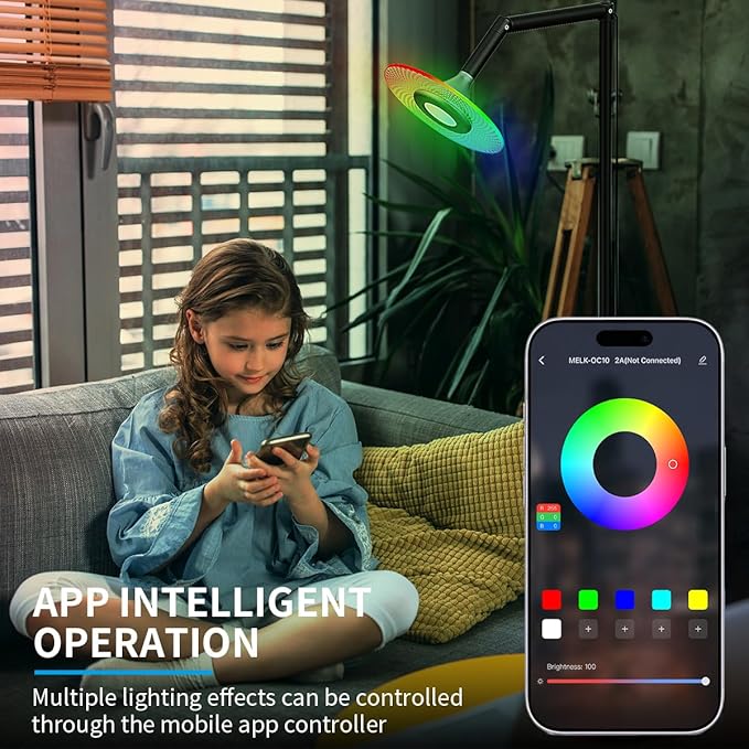 Smart Floor Lamp, 70in RGB Living Room Floor Lamp with App & Remote Control, 180° Adjustable Head, Stepless Dimming & Color Changing for Bedroom, Office