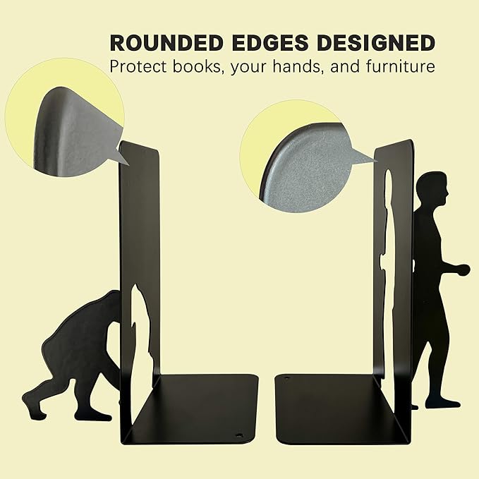2 Pairs of Non-Skid Book Holders,Unique Appearance Book Ends for Shelves, Metal Bookends for Heavy Books/CDs,Decorative Bookend Supports, Book Stoppers