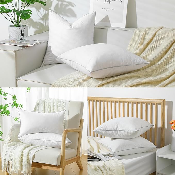 Lewondr 26x26 inch Pillow Insert Set of 2, Down and Feather Throw Pillow Inserts Premium Soft Fluffy with Piping Edge, 100% Down-Proof Square Pillow Insert for Living Room Sofa Couch Bed, White