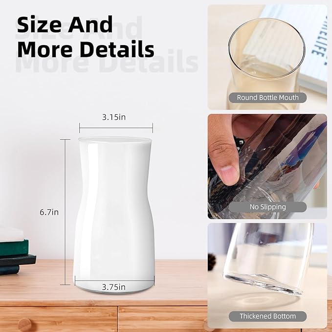 Clear Glass Flower Vases for Centerpiece Wedding Party, Crystal Glass Vase for Rustic Home Decor, Decorative Vases for Flowers for Modern Farmhouse, Glass Vase Ideal for Shelf (White)