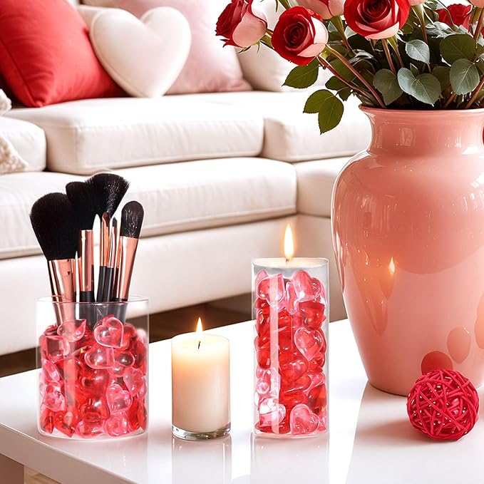 DomeStar 150PCS Heart Vase Fillers, Acrylic Hearts Rhinestones Pink Red Heart Diamonds 20mm for Floating Valentine's Day Table Scatters Wedding Gift Box Party Pearls Decorations