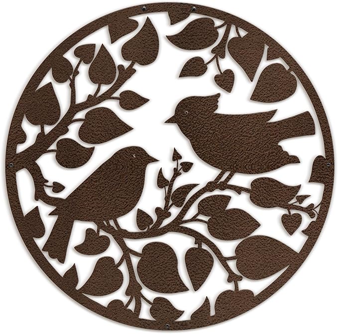 SIGNLEADER Metal Wall Art Decor Birds Tree Circular Frame Minimalist Modern Abstract Wall Sculpture Hangings Home Decoration for Living Room, Bedroom, Bathroom, Kitchen, Outdoor - 18" Bronze