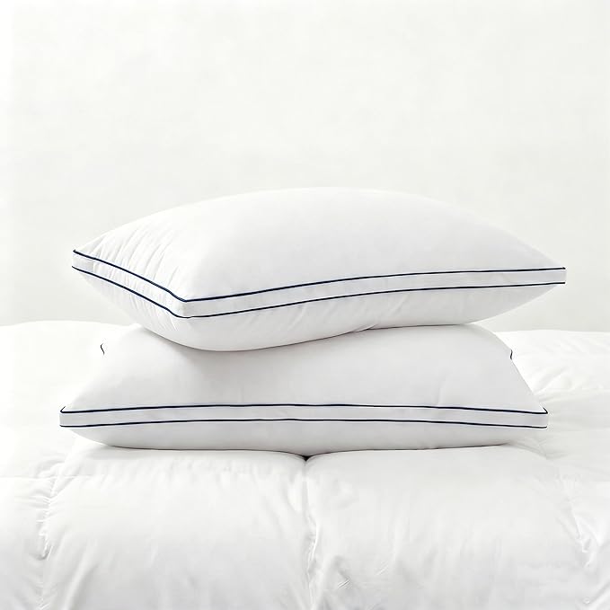 Homotive Feather Pillows King Size Set of 2 Goose Down Pillows with 100% Breathable Cotton Cover, Hotel Collection Bed Pillows for Sleeping, Soft Support for Back, Stomach and Side Sleepers