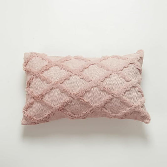 EMMTEEY Boho 12X20 Throw Pillow Covers Set of 2 - Single-Side Fluffy Stripe Stitching Embroidery, Wrinkle Resistant Pillow Case for Couch/Living Room/Bedroom Décor, Pink