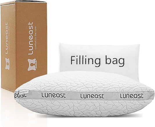 Luneast Memory Foam Pillows for Sleeping Adjustable Bamboo Blend Breathable Bed Pillow for Side, Back, and Stomach Sleepers Washable Pillow Cover Nocturne Queen Size 17x27IN