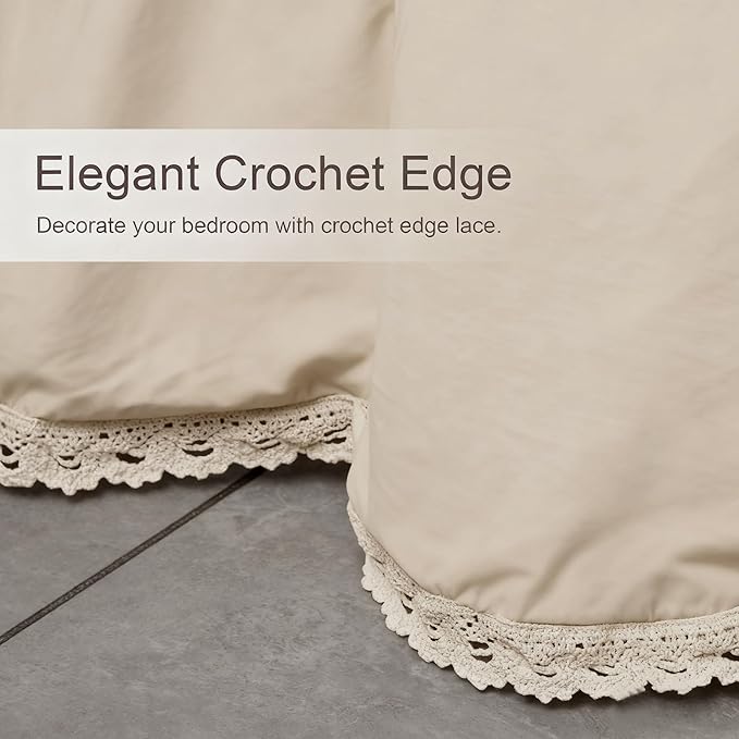 Vlocemon Queen Size 14 inch Drop Ivory Dust Ruffle, 100% Lightweight Cotton Ruffled Bed Skirt, French Coutry Style, Lace Ruffled Bed Skirt with Split Corners
