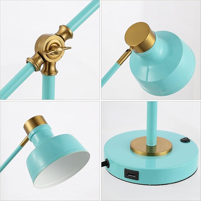 JONATHAN Y JYL7124C Allegra 18.5" Adjustable Cantilever LED Task Lamp, USB Charging Port, Classic, Coastal, Industrial, Farmhouse, Traditional for Bedroom, Living Room, Office, Cyan/Brass Gold
