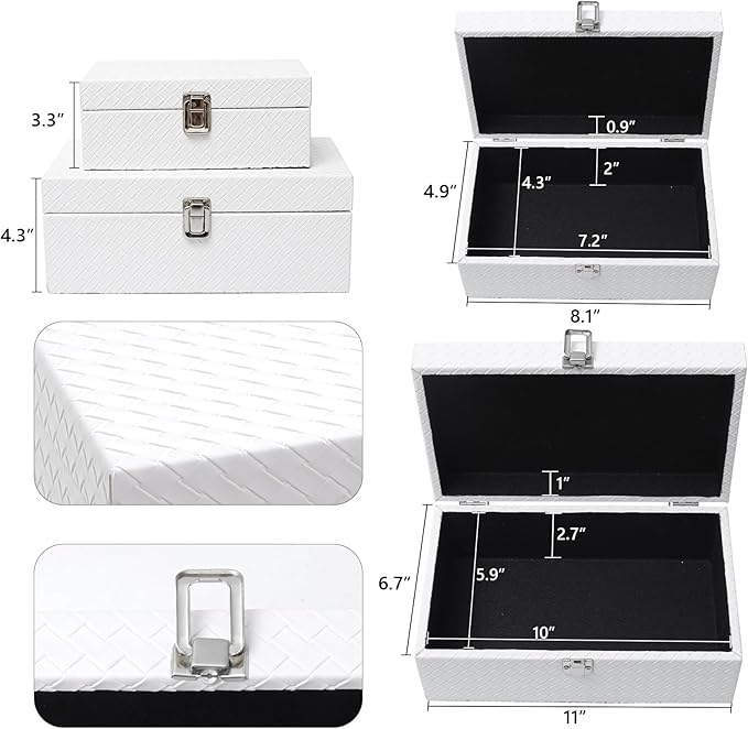 Faux Leather Decorative Jewelry Storage Organizer Boxes Set of 2, White