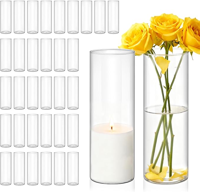 36-Pack Clear Glass Cylinder Vases 2.6"x8" – Bulk Wholesale Party Supplies, Wedding/Baby Shower Decor, Tall Vases & Candle Holders for Floral