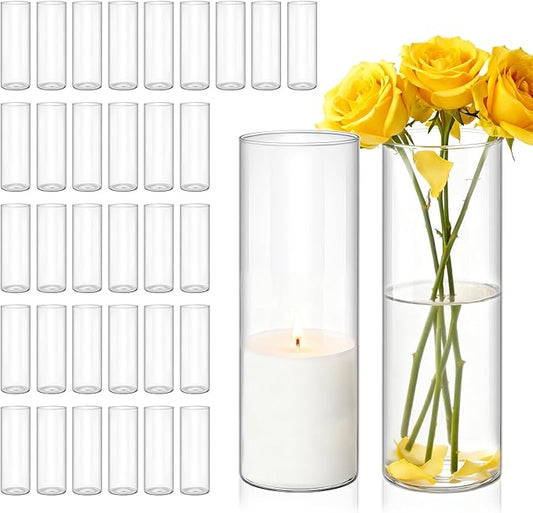 36-Pack Clear Glass Cylinder Vases 2.6"x8" – Bulk Wholesale Party Supplies, Wedding/Baby Shower Decor, Tall Vases & Candle Holders for Floral
