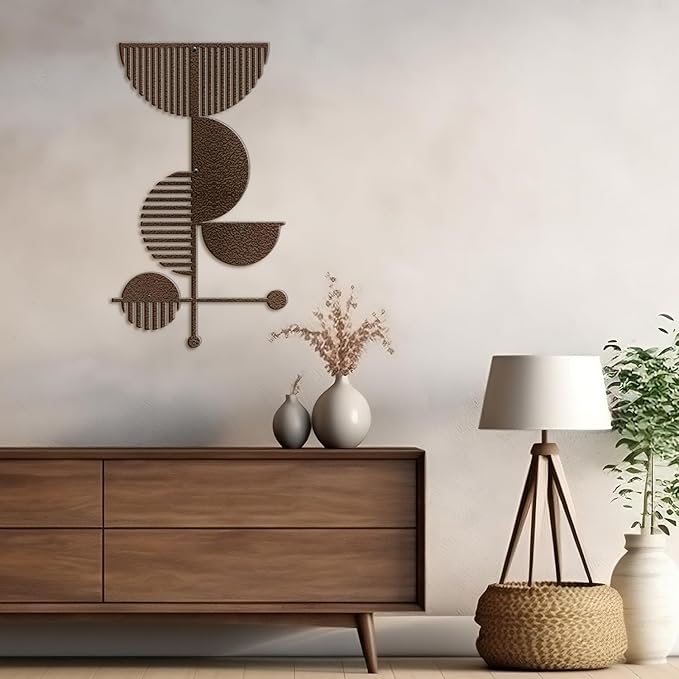 SIGNLEADER Metal Wall Decor Boho Geometric Lines Minimalist Modern Luxury Wall Sculpture Hangings 3D Statue Home Decoration for Living Room, Bedroom, Bathroom, Kitchen, Fireplace, Office - 18" Bronze