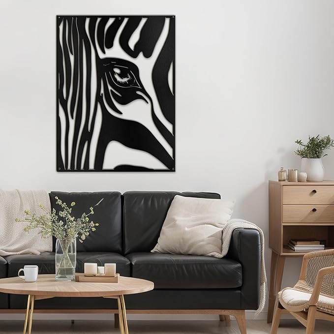 SIGNLEADER Metal Wall Art Decor Zebra with Tears in Eyes Minimalist Modern Abstract Wall Sculpture Hangings Home Decoration for Living Room, Bedroom, Bathroom, Kitchen, Outdoor - 18" Black