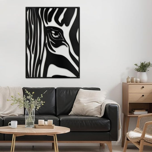 SIGNLEADER Metal Wall Art Decor Zebra with Tears in Eyes Minimalist Modern Abstract Wall Sculpture Hangings Home Decoration for Living Room, Bedroom, Bathroom, Kitchen, Outdoor - 18" Black