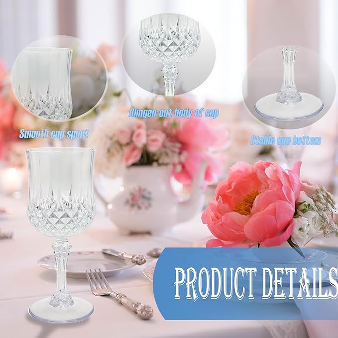 12 PCS Plastic Wine Glasses Clear,Reusable Plastic Wine Glasses,White Goblet Glass,Durable and Sturdy Cups Can Be Used for Various Parties Such as Weddings!