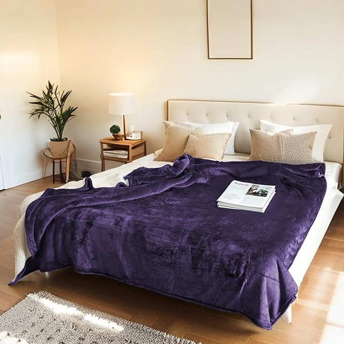 Electric Heated Blanket Throw Size 50"x60" - Flannel & Sherpa Fabric Dual-Sided, 6 Heat Settings & 1-3 Hours Auto Off, Soft & Cozy Warming Throw for Home, Office, or Bed, Machine Washable, Purple