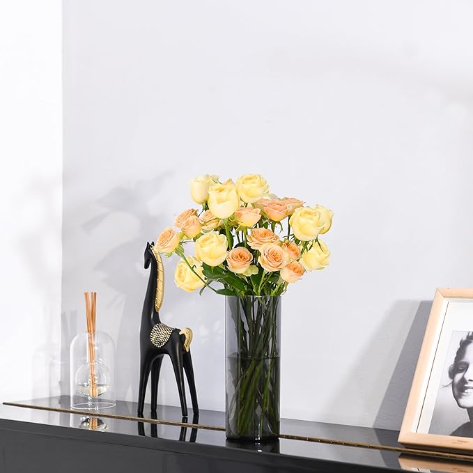 Flower Vase, Non-breakable Vases, 5" W x 16" H, Acrylic Grey Vase, Aesthetic Room Decor Cylindrical Modern Flower Vases for Table Centerpiece, Home Decor, Women Floral Arrangement Gift
