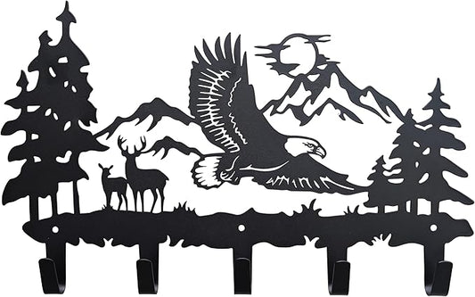 Metal Eagle Hooks Wall Art Decor-Eagle Hangers and Key Holder-Animal Theme Hooks Sweet Home Decor for Storage, Living Room, Hallway, Office (Black)
