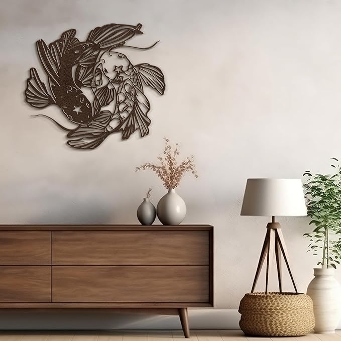 SIGNLEADER Metal Wall Art Decor Carp Minimalist Modern Abstract Wall Sculpture Hangings Home Decoration for Living Room, Bedroom, Bathroom, Kitchen, Outdoor - 18" Bronze