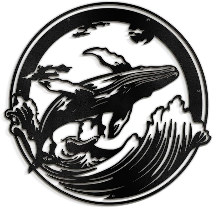 SIGNLEADER Metal Wall Art Decor Whale on Waves Minimalist Modern Abstract Wall Sculpture Hangings Home Decoration for Living Room, Bedroom, Bathroom, Kitchen, Outdoor - 18" Black
