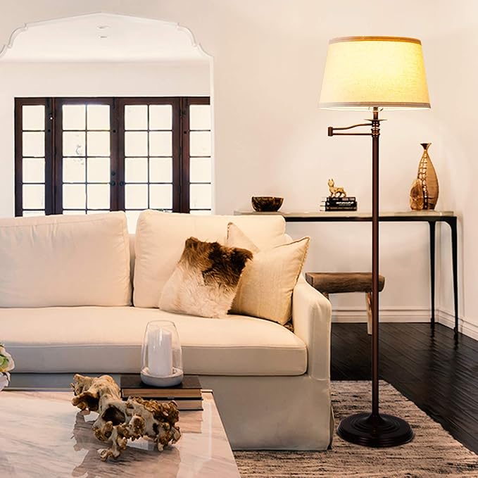 Brightech Caden LED Floor Lamp - Tall Standing Lamp with Swing Arm for Living Rooms & Offices - Industrial Bronze