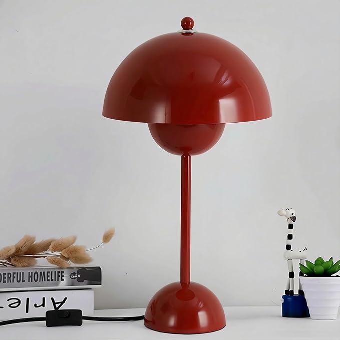 COSYLUX Modern Small Table Lamp for Bedroom, Cute Dome Shade Reflecting Light Reading Lamp for Living Room, Kid's Room, Study, Office, Beside Bedside Nightstand Desk Lamp(Dark Red/Burgundy)