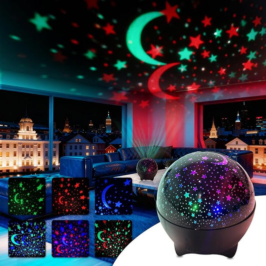 MAXROCK Star & Moon Projector, Galaxy Projector, Bedroom Decoration, Party, Star and Moon Night Light, Children's Gift, Christmas Gift