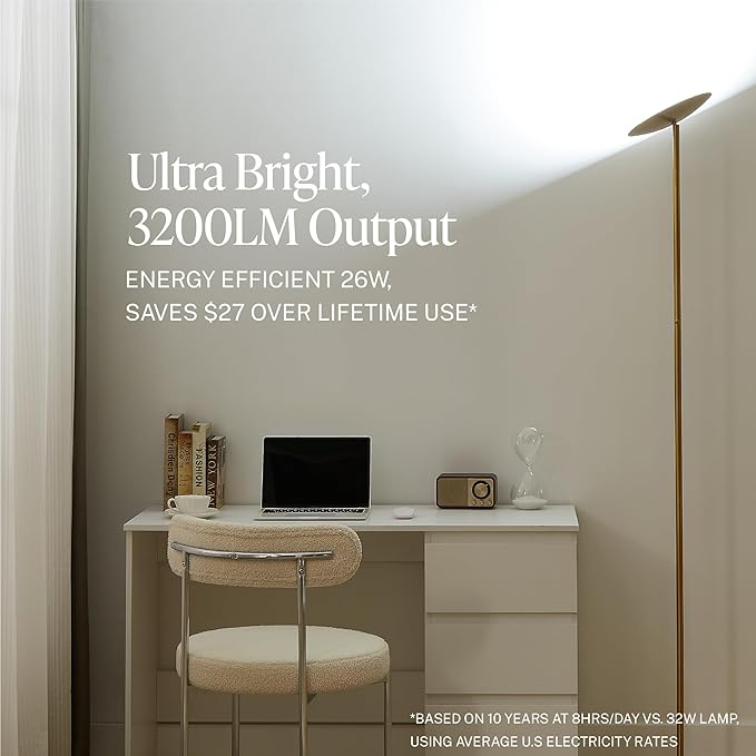 Slothology Skylight LED Floor Lamp, 3200LM, 71" Modern Torchiere in Zen Black, Stepless Dimming, Remote & Touch Control, Bright Light for Living Room or Bedroom, Weighted Base