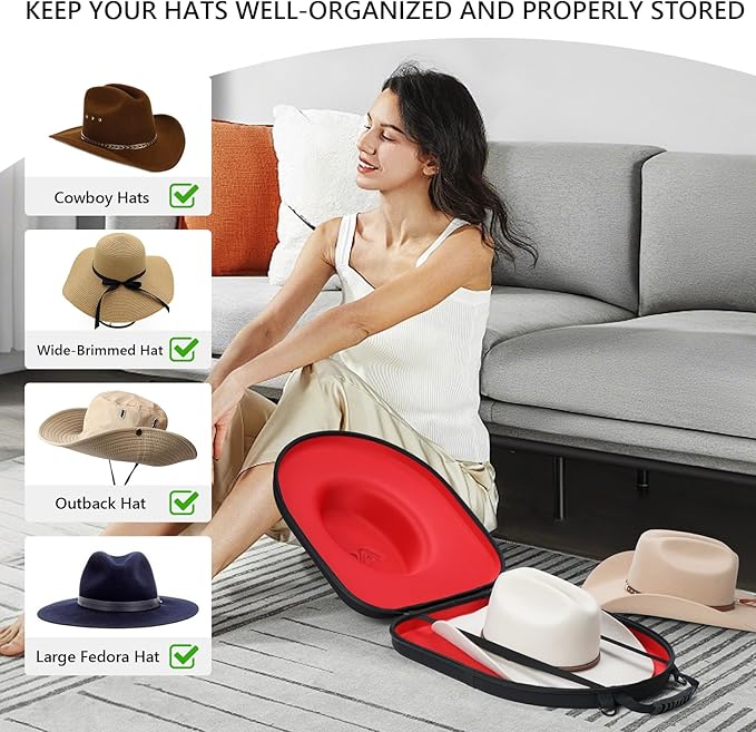 Hat Box for Travel-Crush Proof Hat Travel Case for Cowboy Hats Holder Storage Box Organizer Cap Carrier with Adjustable Carry Strap