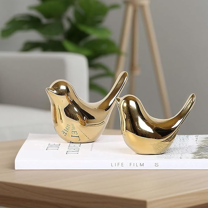 Large Gold Bird Statue – Modern Tabletop Sculpture for Living Room, Mantel, Shelf, Console Table, Entryway, Fireplace, Bedroom Décor, Luxury Gold Accents, Elegant Home Decorations
