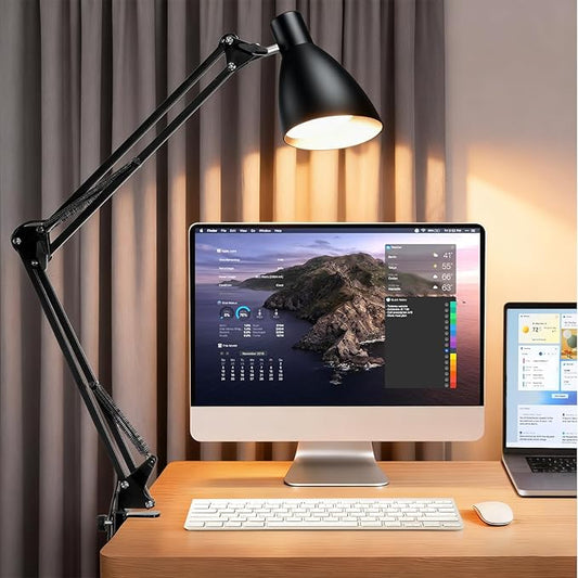 LED Desk Lamp for Home Office - Retro Clamp on Desk Lamp, Metal Swing Arm Architect Lamps with 5 Color Modes & 10 Brightness, Adjustable Gooseneck Clip-on Lamps for Reading Home Craft Puzzle, Black