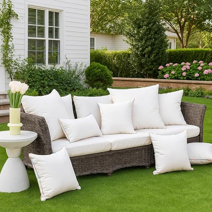 LEBO 24 x 24 Outdoor Waterproof Pillow Inserts - TPU Coated, Soft Fluffy Down Alternative Decorative Pillows for Patio Couch Sofa - White, Pack of 2